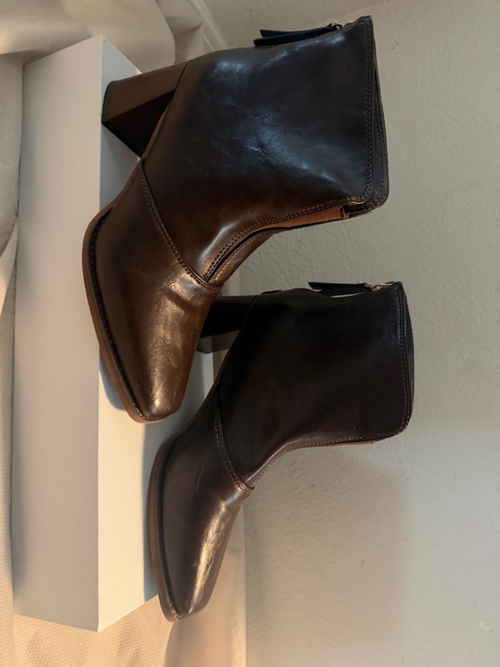 SHEIN Dark Brown Leather-Look Ankle Booties with Block Heel